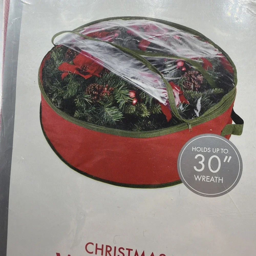 Whitmor 30 Inch Red Green Wreath & Garland Storage Bag Zipper Clear Top NEW